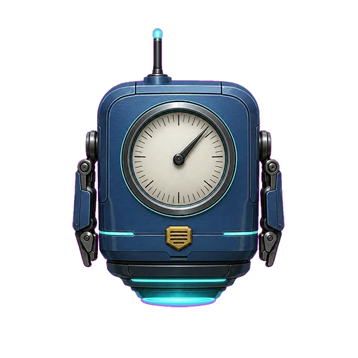 Vernier, a small blue robot with a pressure-gauge face, hovering on a jet of light